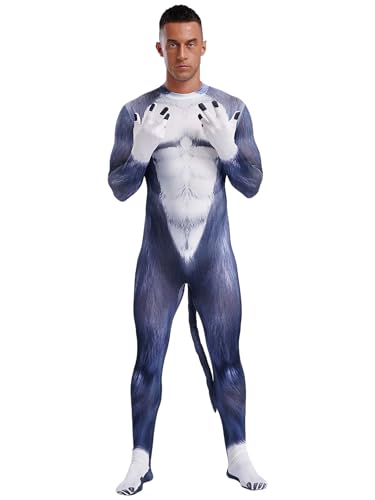 winying Cosplay Zentai Body Herren Skinny Catsuit Ganzkörper Einteiliger Langarm 3D Tier Muskel Muster Jumpsuit Halloween Fasching Typ B 3XL von winying