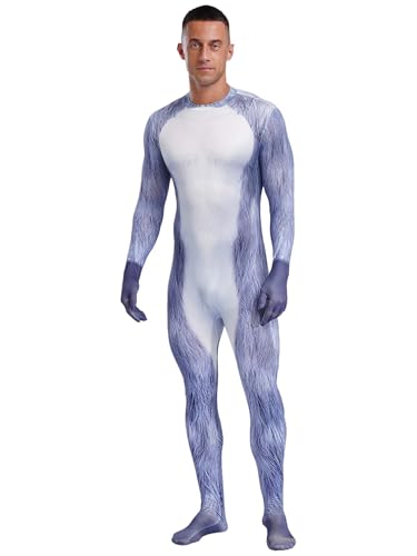 winying Cosplay Zentai Body Herren Skinny Catsuit Ganzkörper Einteiliger Langarm 3D Tier Muskel Muster Jumpsuit Halloween Fasching Typ D 3XL von winying