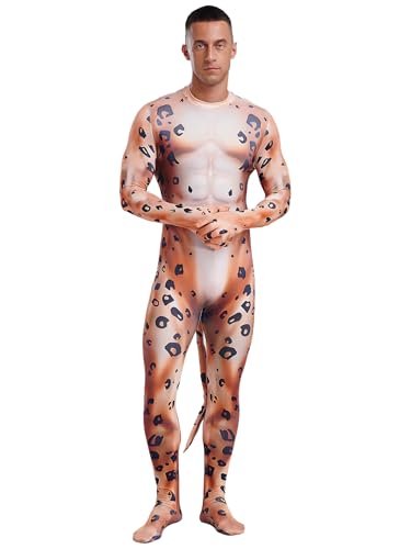 winying Cosplay Zentai Body Herren Skinny Catsuit Ganzkörper Einteiliger Langarm 3D Tier Muskel Muster Jumpsuit Halloween Fasching Typ F 3XL von winying