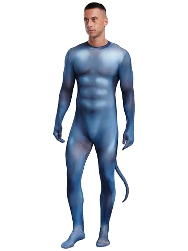 winying Cosplay Zentai Body Herren Skinny Catsuit Ganzkörper Einteiliger Langarm 3D Tier Muskel Muster Jumpsuit Halloween Fasching Typ G 3XL von winying