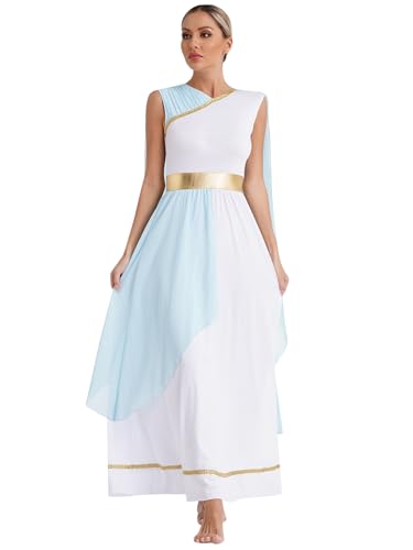 winying Damen Römische Göttin Griechische Kostüme Ägyptische Königin Kleid Ägypten Karneval Mottoparty Frauenkostüm Hellblau 3XL von winying