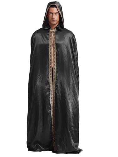 winying Halloween Kostüm Herren Umhang Mit Kapuze Vampir Mittelalter Kleid Gothic Mantel Rüschenhemd Glamourös Horror Costume Osterwoche Schwarz M von winying