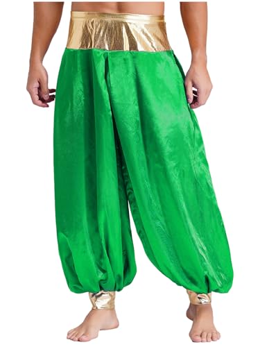 winying Herren Arabische Hose Lang Hippie Haremshose Glänzend Orient Laterne Hose Lose Fit Outdoorhose Grün XL von winying