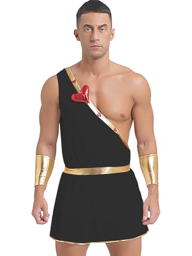 winying Herren Griechischer Gott Kostüm Erwachsene Ein Stück Bodysuit Gewand Kurz Kleid mit Manschetten Party Karneval Fastnacht Kleid Schwarz S von winying