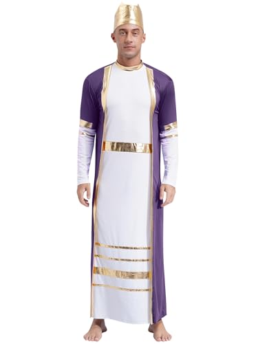 winying Herren Griechischer Gott Set Mittelalterlich Römischer König Toga mit Stirnband Langarm Gewand Kleid Mottoparty Faschingskostüm Violett L von winying