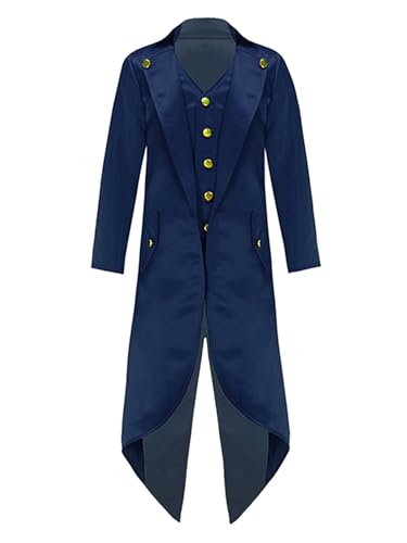 winying Jungen Gothic Mittelalter Frack Kinder Renaissance Steampunk Kostüme Fake Zweiteiler Mantel für Karneval Party Navy blau 110-116 von winying