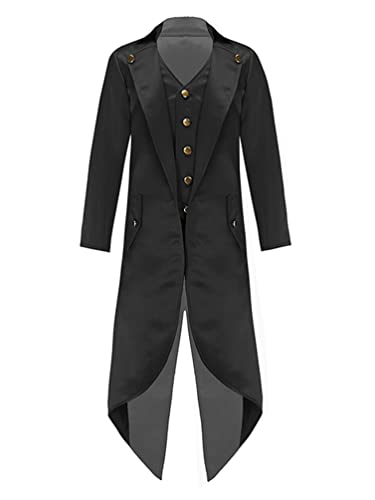 winying Jungen Gothic Mittelalter Frack Kinder Renaissance Steampunk Kostüme Fake Zweiteiler Mantel für Karneval Party Schwarz 134-140 von winying