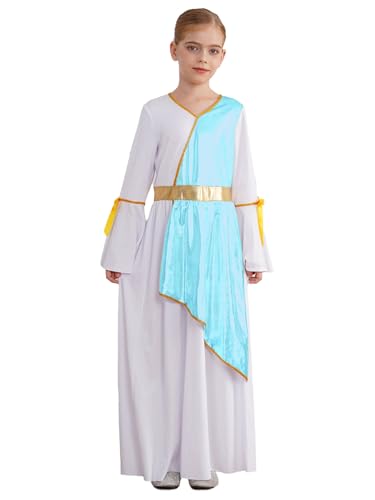 winying Kinder Griechische Kostüm Langarm Mittelalter Prinzessin Kleid Mädchen Langarm Römische Partykleid Faschingskostüm Blau 110-116 von winying