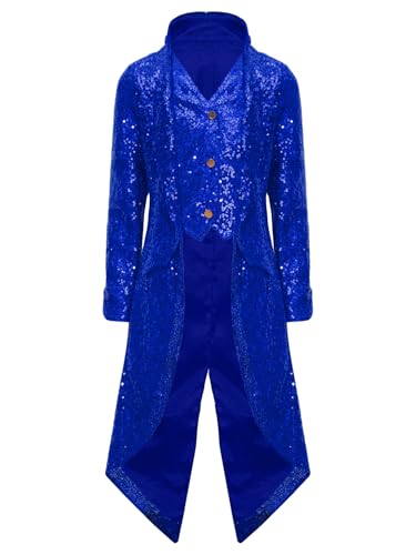 winying Kinder Jungen Mittelalter Mantel Langarm Pailletten Gothic Jacke Viktorianische Uniform Lange Smoking Karneval Cosplay Königsblau 110-116 von winying