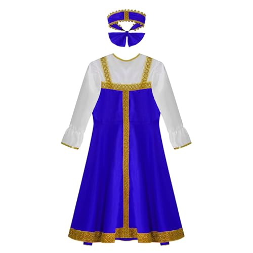 winying Mädchen Festlich Kleider Russische Traditionelle Uniformen Puffärmel Vintage Retro Bluse Top Partykleid mit Kopfbedeckung Blau 122-128 winying Mädchen Festlich Kleider Russische Traditionelle Uniformen Puffärmel Vintage Retro Bluse Top Partykleid mit Kopfbedeckung Blau 122-128 von winying