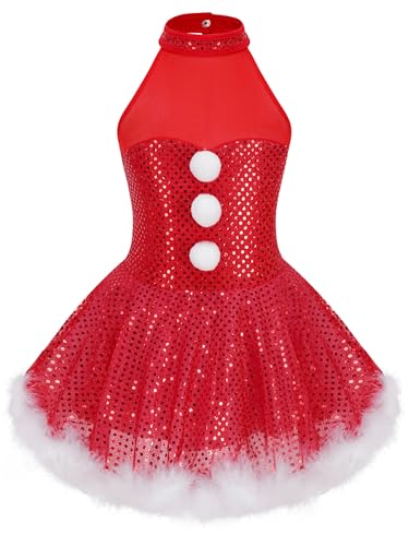 winying Mädchen Weihnachten Kleid Ärmellose Zuckerstange Kostüm Kinder Weihnachtskostüm Streifen Partykleid Ballett Tutu Festzug Kleidung Rot 158-164 von winying