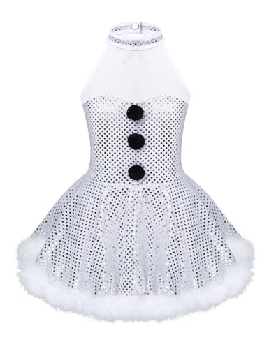 winying Mädchen Weihnachten Kleid Ärmellose Zuckerstange Kostüm Kinder Weihnachtskostüm Streifen Partykleid Ballett Tutu Festzug Kleidung Weiß 110-116 von winying