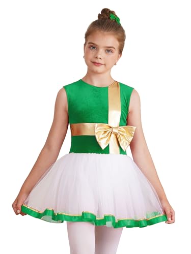 winying Mädchen Weihnachtskleid Ärmellose Minikleid Samt Ärmellos Ballettanzug Tutu Tanzkleid Weihnachten Partykleid Grün 110-116 von winying