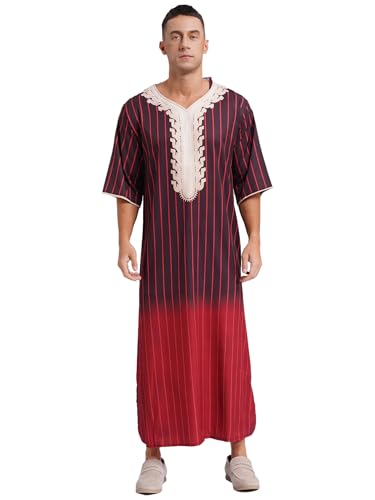 winying Muslimische Robe Herren Kurzarm Arabische Islamische Kleidung Thobe V-Ausschnitt Kaftan Nachthemd Ethnische Ramadan Roben Tunika Robe Burgundy M von winying