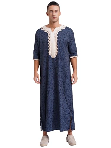 winying Muslimische Robe Herren Kurzarm Arabische Islamische Kleidung Thobe V-Ausschnitt Kaftan Nachthemd Ethnische Ramadan Roben Tunika Robe Dunkelgrau XL von winying