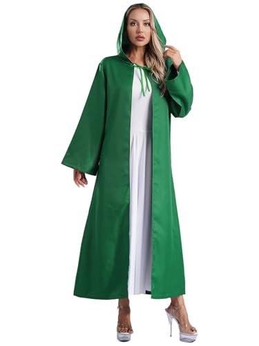 winying Umhang mit Kapuze Kostüm Damen Mittelalter Satin Umhang Cape Lange Kapuzenumhang Karneval Erwachsener Kostüm Grün XXL von winying