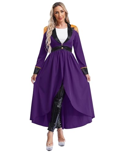 winying Zirkus Kostüm Damen Ringmaster Frack Uniform Langarm Steampunk Mantel Oberbekleidung Halloween Festzug Outfits Violett XXL von winying