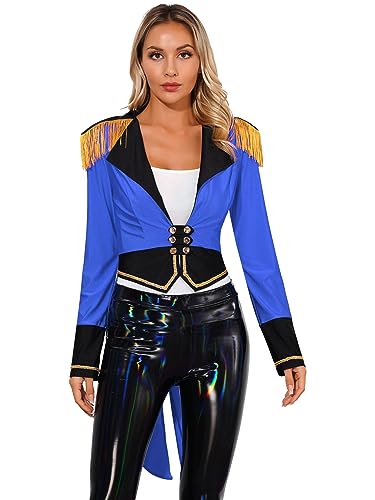 winying Zirkusdirektor Kostüm Damen Zirkus Dompteur Gothic Frack Langarm Zirkusdirektorin Mantel Mottoparty Karneval Weihnachten Halloween Kostüm Königsblau S von winying