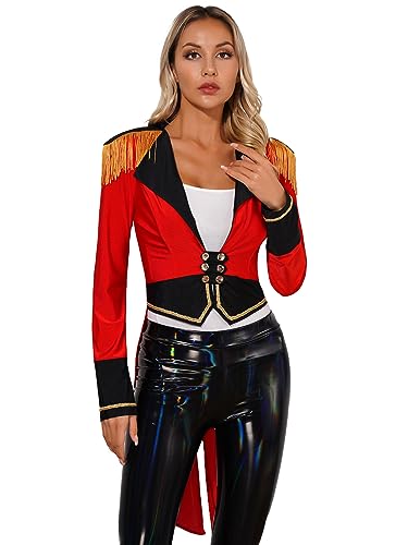 winying Zirkusdirektor Kostüm Damen Zirkus Dompteur Gothic Frack Langarm Zirkusdirektorin Mantel Mottoparty Karneval Weihnachten Halloween Kostüm Rot 3XL von winying