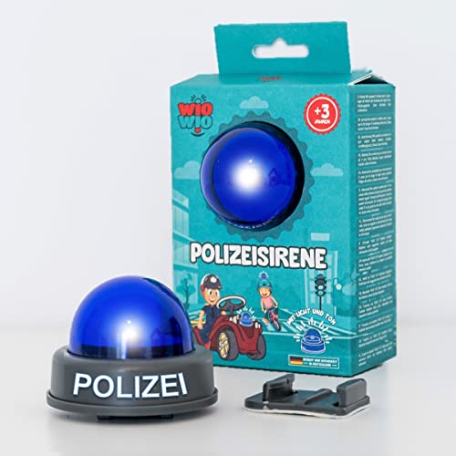 wiowio Polizei Sirene für Kinder Fahrrad Helm, Polizeiauto, Rutschauto, Blaulicht mit Geräusch, Spielzeug ab 3 Jahre, Polizeisirene von wiowio