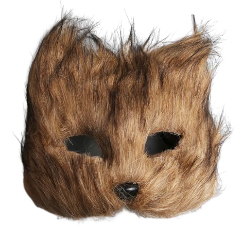 wirlsweal Geheimnisvolles Fuchs-Gesichtskissen, Halloween-Fuchs-Gesichtskissen, Cosplay-Party-Schwanz-Zubehör, Fell-Fuchs-Handschuhe, Tier-Performance-Kostüm für Maskerade, Karneval Braun von wirlsweal