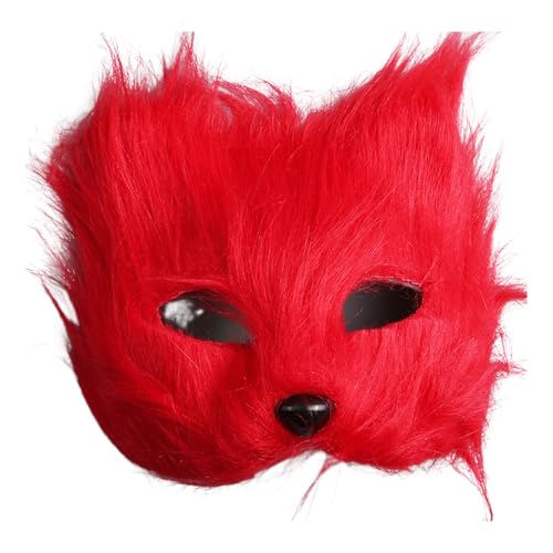 wirlsweal Geheimnisvolles Fuchs-Gesichtskissen, Halloween-Fuchs-Gesichtskissen, Cosplay-Party-Schwanz-Zubehör, Fell-Fuchs-Handschuhe, Tier-Performance-Kostüm für Maskerade, Karneval Rot von wirlsweal