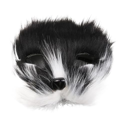 wirlsweal Geheimnisvolles Fuchs-Gesichtskissen, Halloween-Fuchs-Gesichtskissen, Cosplay-Party-Schwanz-Zubehör, Fell-Fuchs-Handschuhe, Tier-Performance-Kostüm für Maskerade, Karneval Schwarz-Weiss von wirlsweal