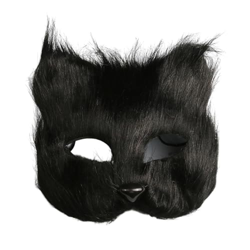 wirlsweal Geheimnisvolles Fuchs-Gesichtskissen, Halloween-Fuchs-Gesichtskissen, Cosplay-Party-Schwanz-Zubehör, Fell-Fuchs-Handschuhe, Tier-Performance-Kostüm für Maskerade, Karneval Schwarz von wirlsweal