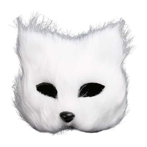 wirlsweal Geheimnisvolles Fuchs-Gesichtskissen, Halloween-Fuchs-Gesichtskissen, Cosplay-Party-Schwanz-Zubehör, Fell-Fuchs-Handschuhe, Tier-Performance-Kostüm für Maskerade, Karneval Weiß von wirlsweal