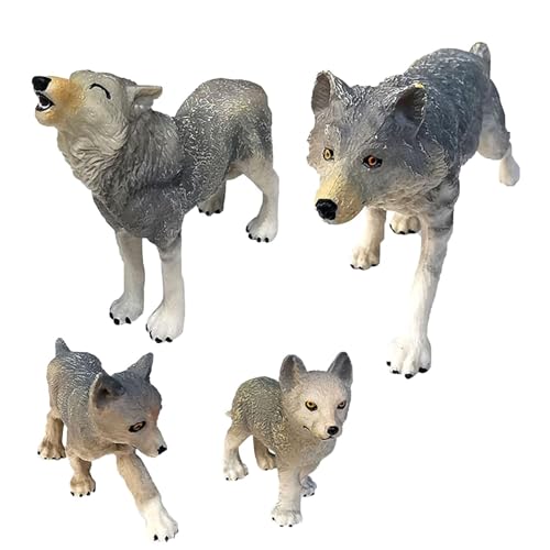 wiroouia 4 Stücke Wolf Spielzeug Figuren Wolf Tierfigur Spielzeug Realistische Wald Tier Figuren Wolf Modell Ornamente Kinder Natur Wissenschaft Spielzeug Kuchen to pper Für Jun-gen Und Mädchen von wiroouia