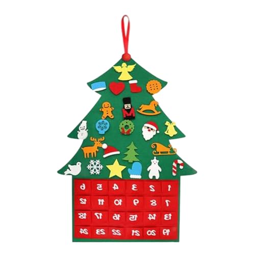 wiroouia Adventskalenderbaum - Advents-Weihnachtskalender mit 24 Taschen | Baumförmige Tischdekoration als Geschenk, Tischdekoration für den Urlaub zu Hause, Adventskalender-Dekoration für Kinder von wiroouia