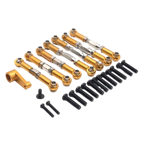 wisoolkic 8 teiliges Lenkstangen Set aus Aluminiumlegierung für 144001 1/14 Straßenfahrzeuge mit Radstand, RC Autozubehör, Ersatzteile, Golden von wisoolkic