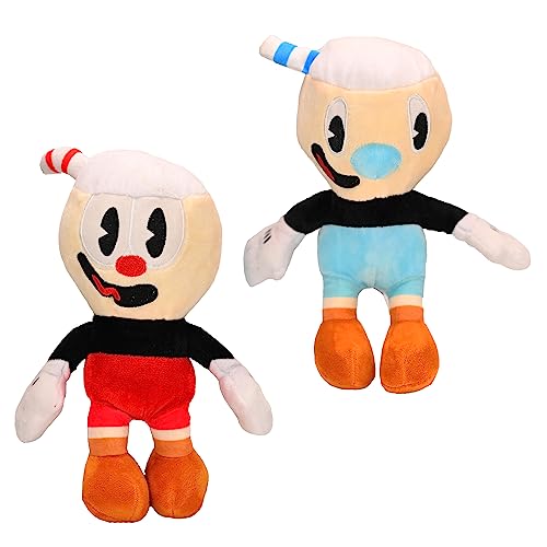 wiztex Cuphead Mugman Kuscheltier - 23 cm Wunderschönes Anime Spielzeug - Gestickt Augen Stofftier - YouTube-Vedio Plüschtier - Cuphead und Mugman Kuscheltier Geschenk für Kinder (2 Stück) von wiztex