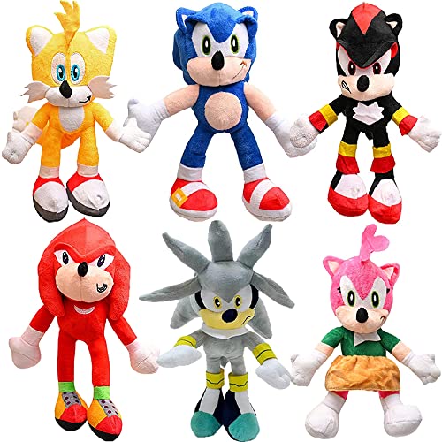 wiztex 6er-Pack Sonic Kuscheltier - Sonic The Hedge Hog Videospiele-Serie - 28 cm Tragbare, gestickte Schwarze Augen Plüschtier - Sonic Spielzeug für Geschenk und Dekoration von wiztex