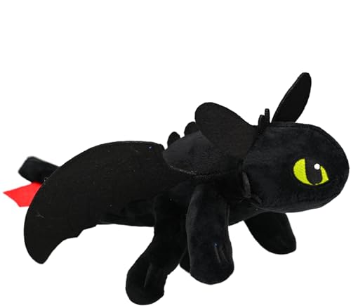 wiztex Ohnezahn Kuscheltier - 35 cm Toothless Plush Toy Nachtpelziger Drache - Waschbar Plüschtier - Ohnezahn Pelziger Drache mit gestickten Augen und großen Flügeln (Schwarz) von wiztex