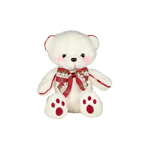 wiztex Teeddy Bear Plüschtier 25 cm - Perle auf Wangen Teedd Kuscheltier - Warme Schwarze Knopfaugen Teddybär - Bezaubernder Stoff Teddybär Klein Mit Fliege (Rot) von wiztex