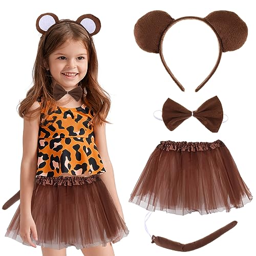 4 Stück Affenkostüm Kinder, Schwanz, Fliege, Stirnband, Tutu-Rock-Set, Kostüm Zubehör und Tierkostüm Kinder zum Anziehen Kostüme für Halloween,Weihnachten Party Cosplay, Bühnenauftritt, Karneval von wlertcop