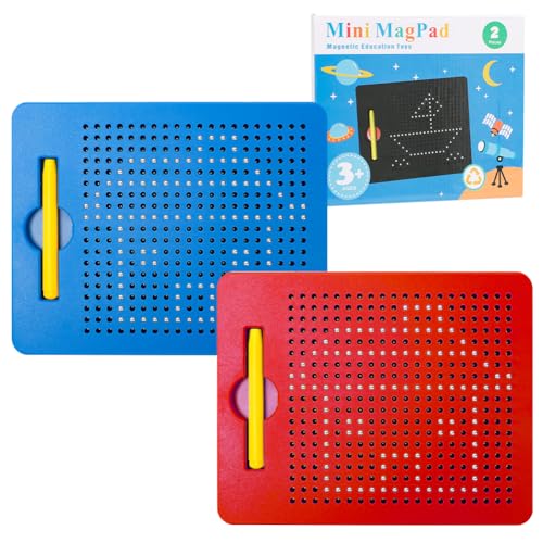 wllqinte 2 Stück Magnetische Zeichenbrette, Magnettafel Kinder Magnetisches Stahlkugel Zeichentafel mit Stift, Magnetspiel Magnet Spielzeug Reisebeschäftigung für Kinder Ab 3 Jahre (Rot, Blau) von wllqinte