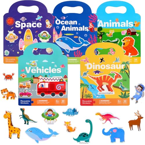 wllqinte Wiederverwendbare Stickerbücher Spielzeuge, 5 Set Statische Stickerheft, Stickerbücher Lernspielzeug, 3D Sticker Szenen Buch, Pädagogische Lerngeschenke für 2-6 Jahre alte Kleinkinder von wllqinte