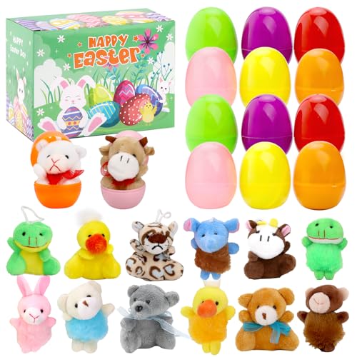 28Pcs Vorgefüllte Ostereier mit Mini Plüschtier Plüsch Spielzeug Schlüsselanhänger,Ostereier mit Spielzeug Osterkorb Füller,Überraschung Vorgefüllte Eier für Ostereierjagd Party Tasche Füller Geschenk von wokdsbl