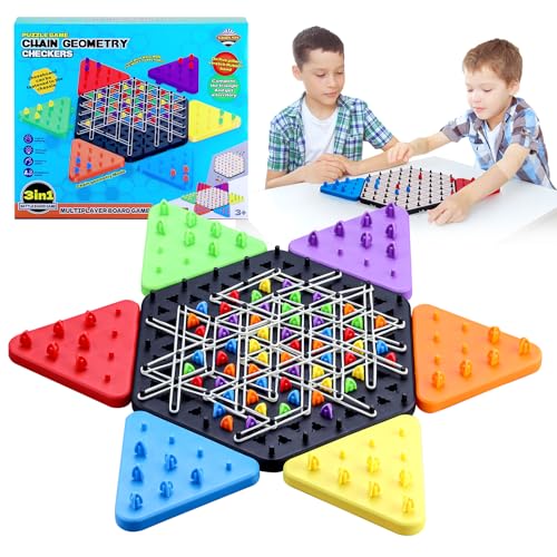 Triggle-Spiel Gummibänder, Triggle Brettspiel, Lustiges Ketten-Dreieck-Spiel,Chain Triangle Game,Dreiecksschach-Brettspiel für 2-6 Personen, Ketten Dreieck Schachspiel für Familienfeiern und Reisen von wokdsbl