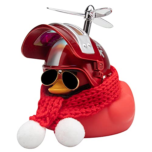 Wonuu Gummiente Spielzeug Auto Dekoration Ornamente Armaturenbrett Dekorationen Coole Brille Ente mit Propeller Helm (Z-Schneeflocken-Rot) von wonuu