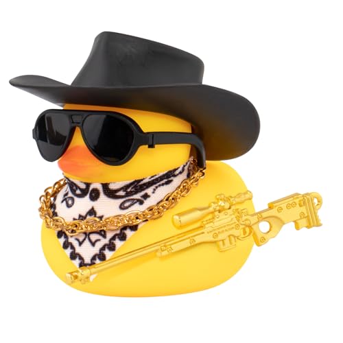 wonuu AWM Auto-Gummi-Cowboy-Ente, Enten-Ornament, cooles Autozubehör, Ente, Auto-Armaturenbrett-Dekoration, spezielle Requisiten-Halskette von wonuu