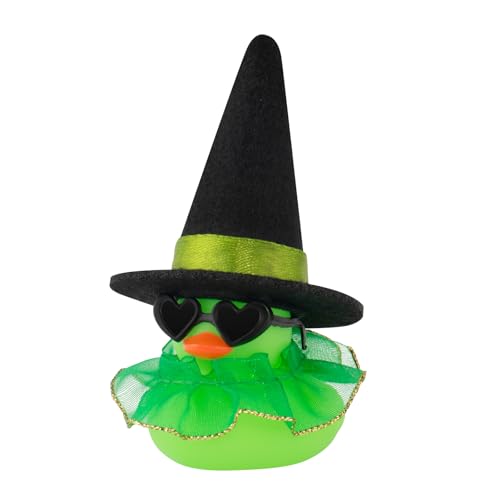 wonuu Auto-Armaturenbrett-Hexe, bunte Gummienten für Halloween, Dekorationen, Ente für Büro, Schreibtisch, Ornament, Zubehör mit Hut, Brille, Rock, Goldrand, Grün von wonuu