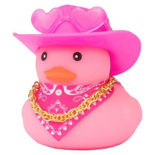 wonuu Auto-Armaturenbrett West Cowboyhut, bunte Gummienten, Dekorationen, Gummi-Ente für Auto, Ornament, niedliche Ente mit Hut, Brille, Halskette, Schal (Rosa) von wonuu