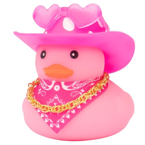 wonuu Auto-Armaturenbrett West Cowboyhut, bunte Gummienten, Dekorationen, Gummi-Ente für Auto, Ornament, niedliche Ente mit Hut, Brille, Halskette, Schal (Rosa-Weiß) von wonuu