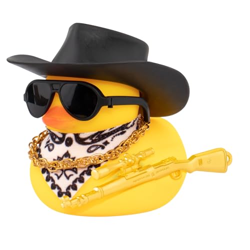 wonuu Auto-Gummi-Cowboy-Ente, Enten-Ornament, cooles Autozubehör, Ente, Auto-Armaturenbrett-Dekoration, spezielle Requisiten-Halskette, 98 K von wonuu