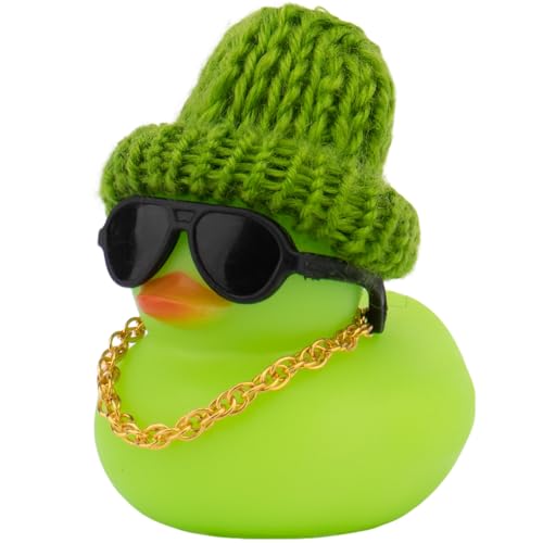 wonuu Bunte Gummi-Enten, Weihnachtsdekoration, Gummi-Ente für das Auto, niedliche Ente mit Strickmütze, Brille, Halskette (grün) von wonuu