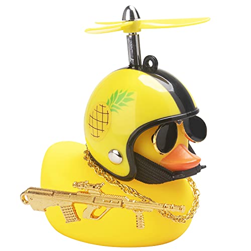 wonuu Gummi-Ente Auto-Ornamente, coole gelbe Ente, Auto-Armaturenbrett-Dekorationen, quietschende Brille, Ente mit Propellerhelm, für Autozubehör, Armaturenbrett, Spielzeug (Ananas-Gelb G) von wonuu