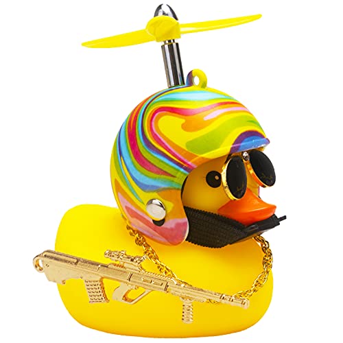 wonuu Gummi-Ente Auto-Ornamente, coole gelbe Ente, Auto-Armaturenbrett-Dekorationen, quietschende Brille, Ente mit Propellerhelm, für Autozubehör, Armaturenbrett, Spielzeug (Regenbogen-Gelb G) von wonuu